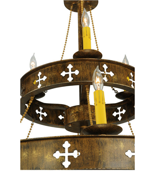 Meyda Lighting Byzantine 38" 9-Light 2-Tier Brushed Gold Chandelier With Amber Faux Candlelight