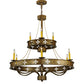 Meyda Lighting Byzantine 38" 9-Light 2-Tier Brushed Gold Chandelier With Amber Faux Candlelight