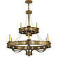 Meyda Lighting Byzantine 38" 9-Light 2-Tier Brushed Gold Chandelier With Amber Faux Candlelight