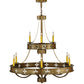 Meyda Lighting Byzantine 38" 9-Light 2-Tier Brushed Gold Chandelier With Amber Faux Candlelight