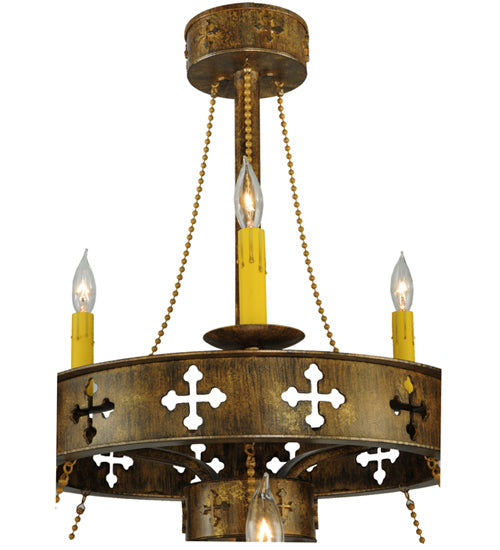 Meyda Lighting Byzantine 38" 9-Light 2-Tier Brushed Gold Chandelier With Amber Faux Candlelight