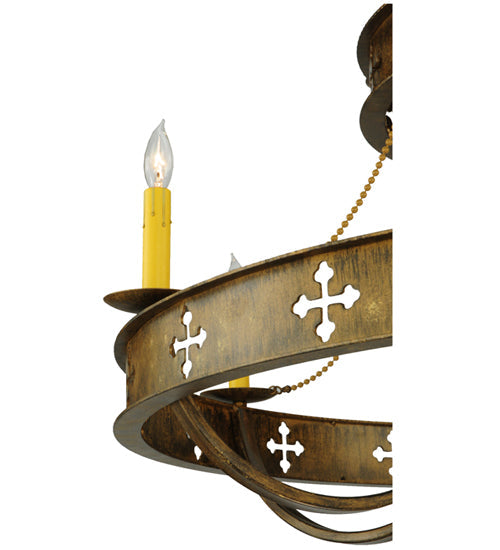 Meyda Lighting Byzantine 38" 9-Light 2-Tier Brushed Gold Chandelier With Amber Faux Candlelight