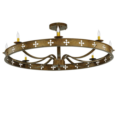 Meyda Lighting Byzantine 48" 8-Light Brushed Gold Semi-flush Mount Ceiling Light With Ivory Faux Candlelight