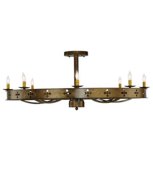 Meyda Lighting Byzantine 48" 8-Light Brushed Gold Semi-flush Mount Ceiling Light With Ivory Faux Candlelight