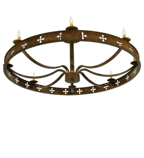 Meyda Lighting Byzantine 48" 8-Light Brushed Gold Semi-flush Mount Ceiling Light With Ivory Faux Candlelight