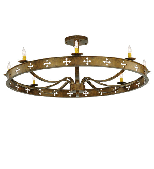 Meyda Lighting Byzantine 48" 8-Light Brushed Gold Semi-flush Mount Ceiling Light With Ivory Faux Candlelight