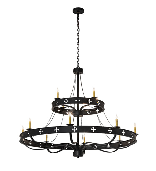 Meyda Lighting Byzantine 60" 12-Light 2-Tier Chandelier With Ivory Faux Candlelight