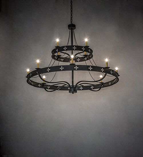 Meyda Lighting Byzantine 60" 12-Light 2-Tier Chandelier With Ivory Faux Candlelight