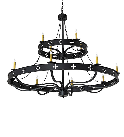 Meyda Lighting Byzantine 60" 12-Light 2-Tier Chandelier With Ivory Faux Candlelight