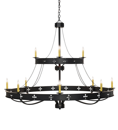 Meyda Lighting Byzantine 60" 12-Light 2-Tier Chandelier With Ivory Faux Candlelight