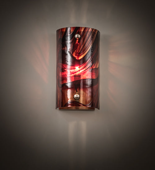 Meyda Lighting Cabernet Swirl 5" Brushed Nickel Wall Sconce With Red Swirl Shade Glass