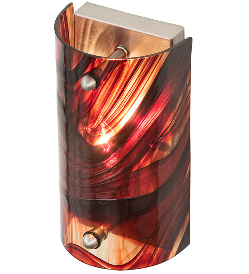 Meyda Lighting Cabernet Swirl 5" Brushed Nickel Wall Sconce With Red Swirl Shade Glass