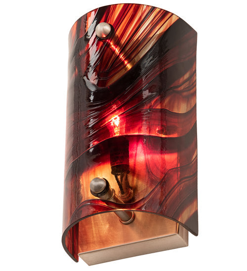 Meyda Lighting Cabernet Swirl 5" Brushed Nickel Wall Sconce With Red Swirl Shade Glass