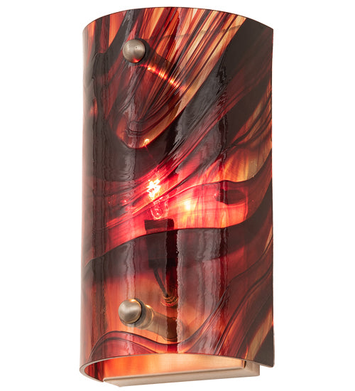 Meyda Lighting Cabernet Swirl 5" Brushed Nickel Wall Sconce With Red Swirl Shade Glass