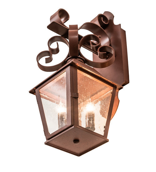 Meyda Lighting Cadence 8" 2-Light Rust Wall Sconce With Clear Seeded Shade Glass