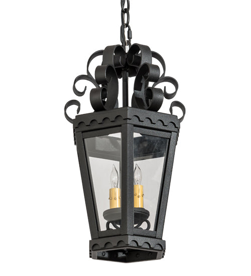 Meyda Lighting Cadenza 10" 2-Light Black Textured Pendant Light With Clear Crystal Idalight Shade Glass