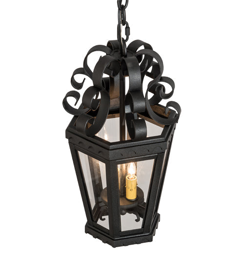 Meyda Lighting Cadenza 10" 2-Light Black Textured Pendant Light With Clear Crystal Idalight Shade Glass
