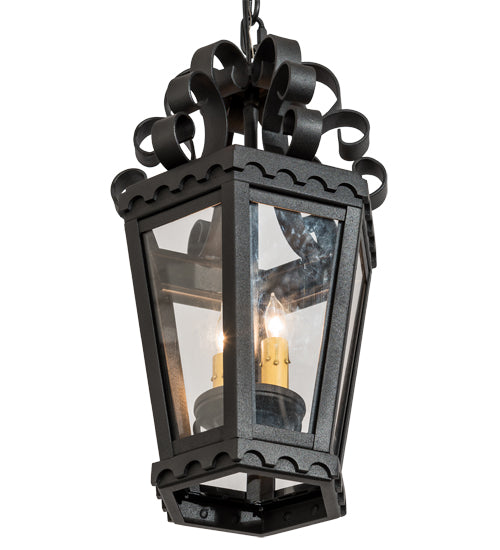 Meyda Lighting Cadenza 10" 2-Light Black Textured Pendant Light With Clear Crystal Idalight Shade Glass