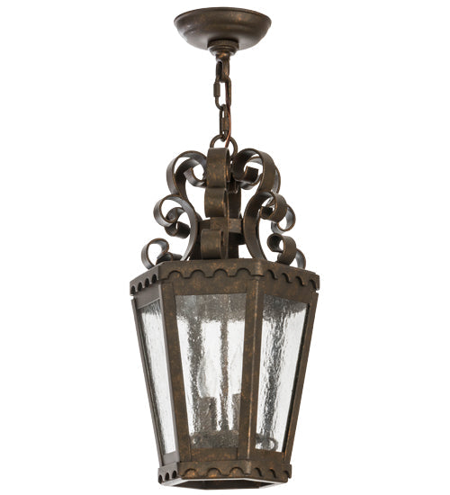 Meyda Lighting Cadenza 10" 2-Light Gilded Tobacco Pendant Light With Clear Seeded Shade Glass