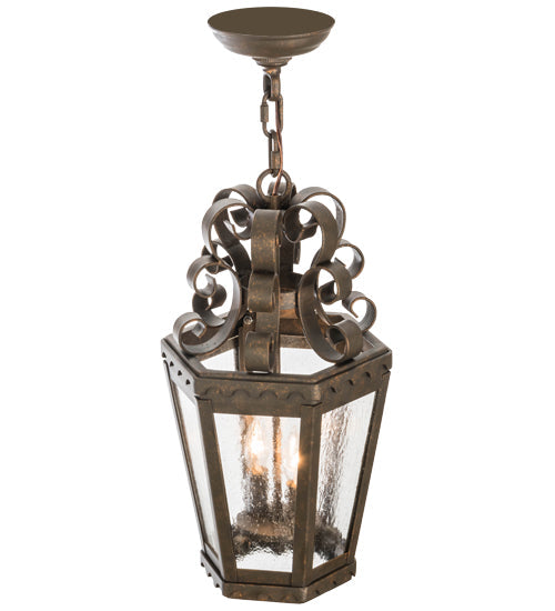 Meyda Lighting Cadenza 10" 2-Light Gilded Tobacco Pendant Light With Clear Seeded Shade Glass
