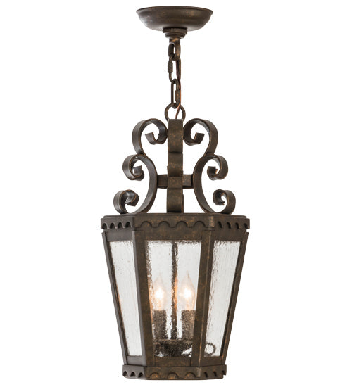 Meyda Lighting Cadenza 10" 2-Light Gilded Tobacco Pendant Light With Clear Seeded Shade Glass