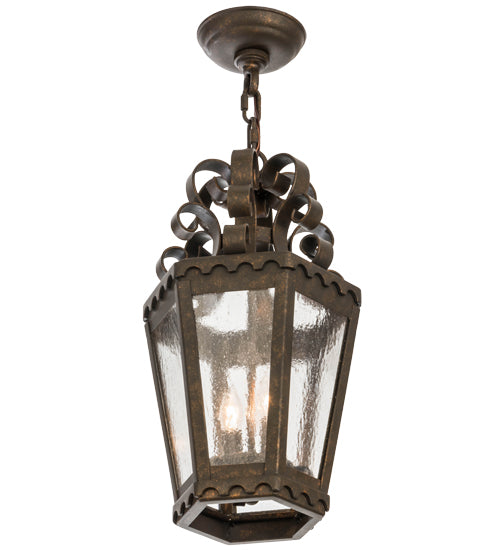 Meyda Lighting Cadenza 10" 2-Light Gilded Tobacco Pendant Light With Clear Seeded Shade Glass