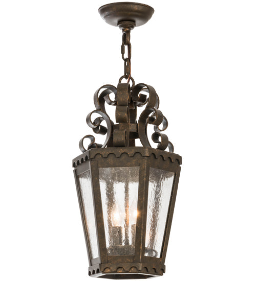 Meyda Lighting Cadenza 10" 2-Light Gilded Tobacco Pendant Light With Clear Seeded Shade Glass
