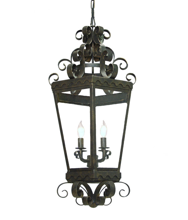 Meyda Lighting Cadenza 16" 3-Light Antique Iron Gate Pendant Light With Clear Seeded Shade Glass
