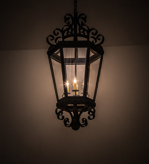 Meyda Lighting Cadenza 18" 4-Light Black Textured Pendant Light With Clear Crystal Idalight Shade Glass