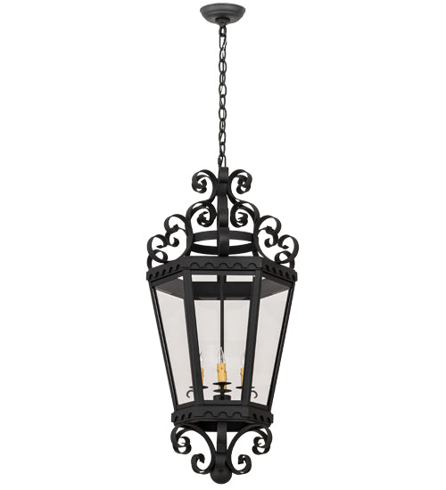 Meyda Lighting Cadenza 18" 4-Light Black Textured Pendant Light With Clear Crystal Idalight Shade Glass