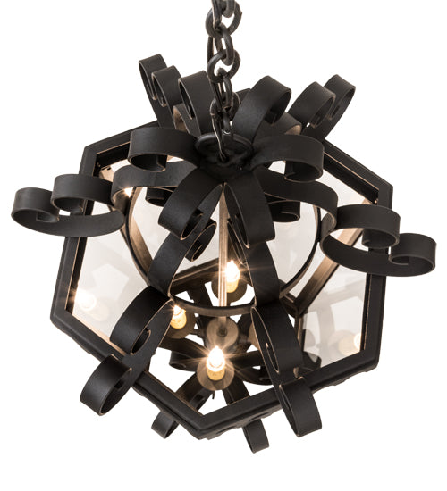 Meyda Lighting Cadenza 18" 4-Light Black Textured Pendant Light With Clear Crystal Idalight Shade Glass