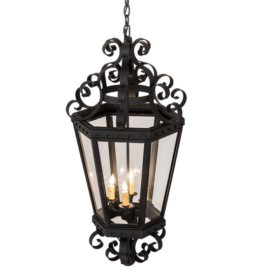 Meyda Lighting Cadenza 18" 4-Light Black Textured Pendant Light With Clear Crystal Idalight Shade Glass