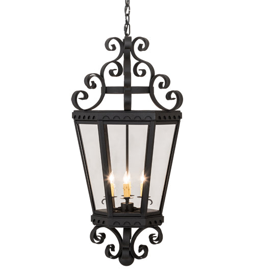 Meyda Lighting Cadenza 18" 4-Light Black Textured Pendant Light With Clear Crystal Idalight Shade Glass