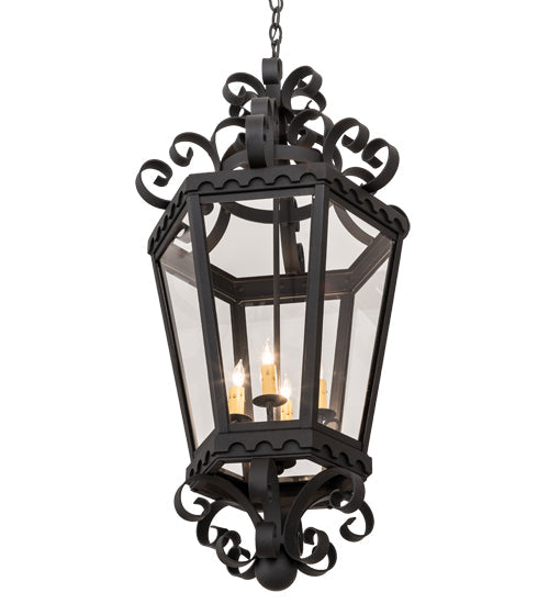 Meyda Lighting Cadenza 18" 4-Light Black Textured Pendant Light With Clear Crystal Idalight Shade Glass
