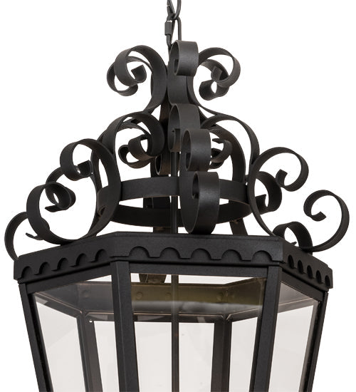 Meyda Lighting Cadenza 18" 4-Light Black Textured Pendant Light With Clear Crystal Idalight Shade Glass