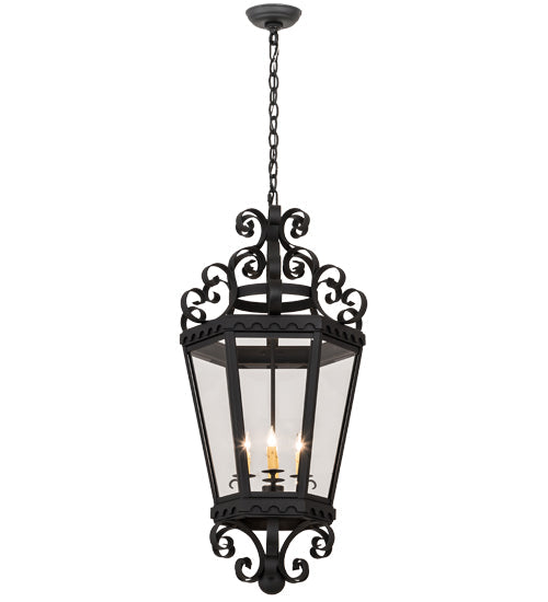 Meyda Lighting Cadenza 18" 4-Light Black Textured Pendant Light With Clear Crystal Idalight Shade Glass