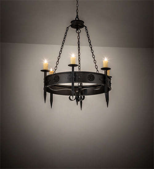 Meyda Lighting Calandra 36" 6-Light Chestnut Chandelier With Ivory Faux Candlelight