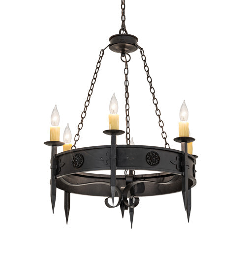 Meyda Lighting Calandra 36" 6-Light Chestnut Chandelier With Ivory Faux Candlelight