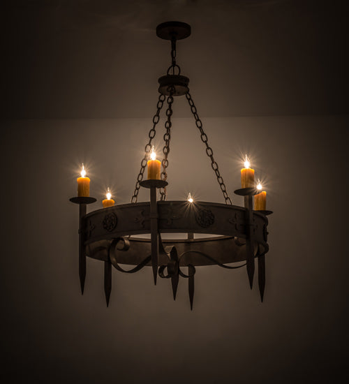 Meyda Lighting Calandra 36" 6-Light Gilded Tobacco Chandelier With Amber Shade Glass