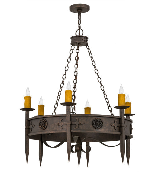 Meyda Lighting Calandra 36" 6-Light Gilded Tobacco Chandelier With Amber Shade Glass