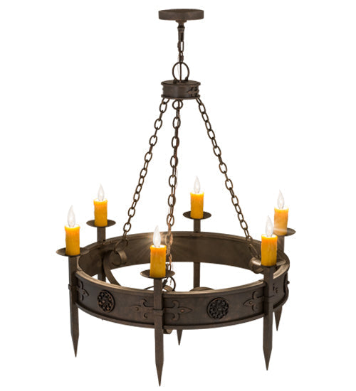 Meyda Lighting Calandra 36" 6-Light Gilded Tobacco Chandelier With Amber Shade Glass