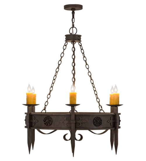 Meyda Lighting Calandra 36" 6-Light Gilded Tobacco Chandelier With Amber Shade Glass
