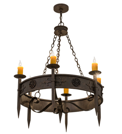 Meyda Lighting Calandra 36" 6-Light Gilded Tobacco Chandelier With Amber Shade Glass