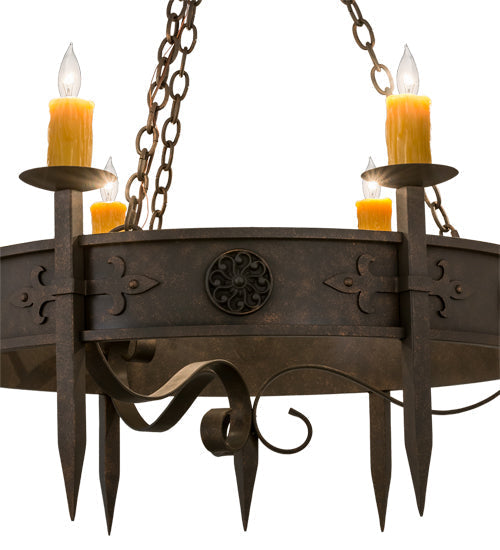 Meyda Lighting Calandra 36" 6-Light Gilded Tobacco Chandelier With Amber Shade Glass