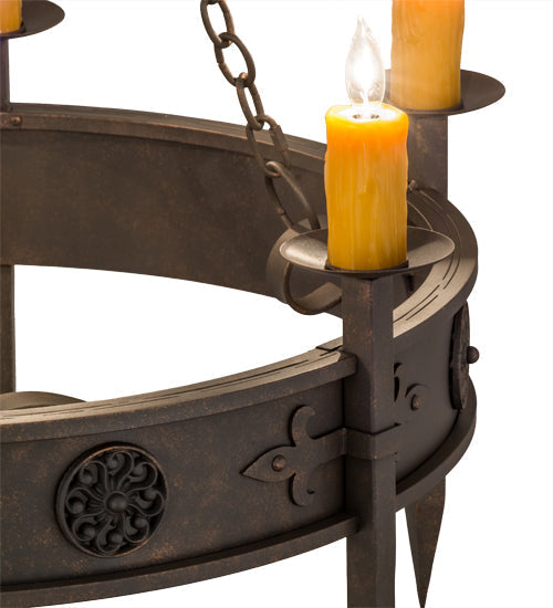 Meyda Lighting Calandra 36" 6-Light Gilded Tobacco Chandelier With Amber Shade Glass