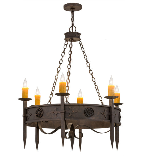 Meyda Lighting Calandra 36" 6-Light Gilded Tobacco Chandelier With Amber Shade Glass