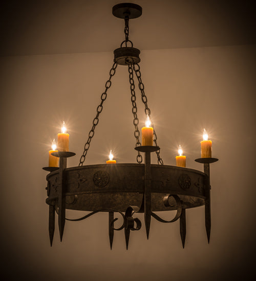 Meyda Lighting Calandra 36" 6-Light Golden Bronze Chandelier With Amber Faux Candlelight