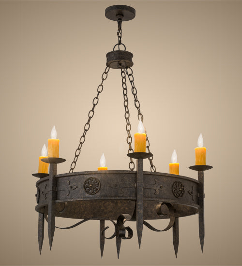 Meyda Lighting Calandra 36" 6-Light Golden Bronze Chandelier With Amber Faux Candlelight