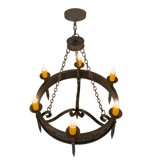 Meyda Lighting Calandra 36" 6-Light Golden Bronze Chandelier With Amber Faux Candlelight