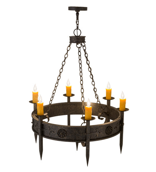 Meyda Lighting Calandra 36" 6-Light Golden Bronze Chandelier With Amber Faux Candlelight